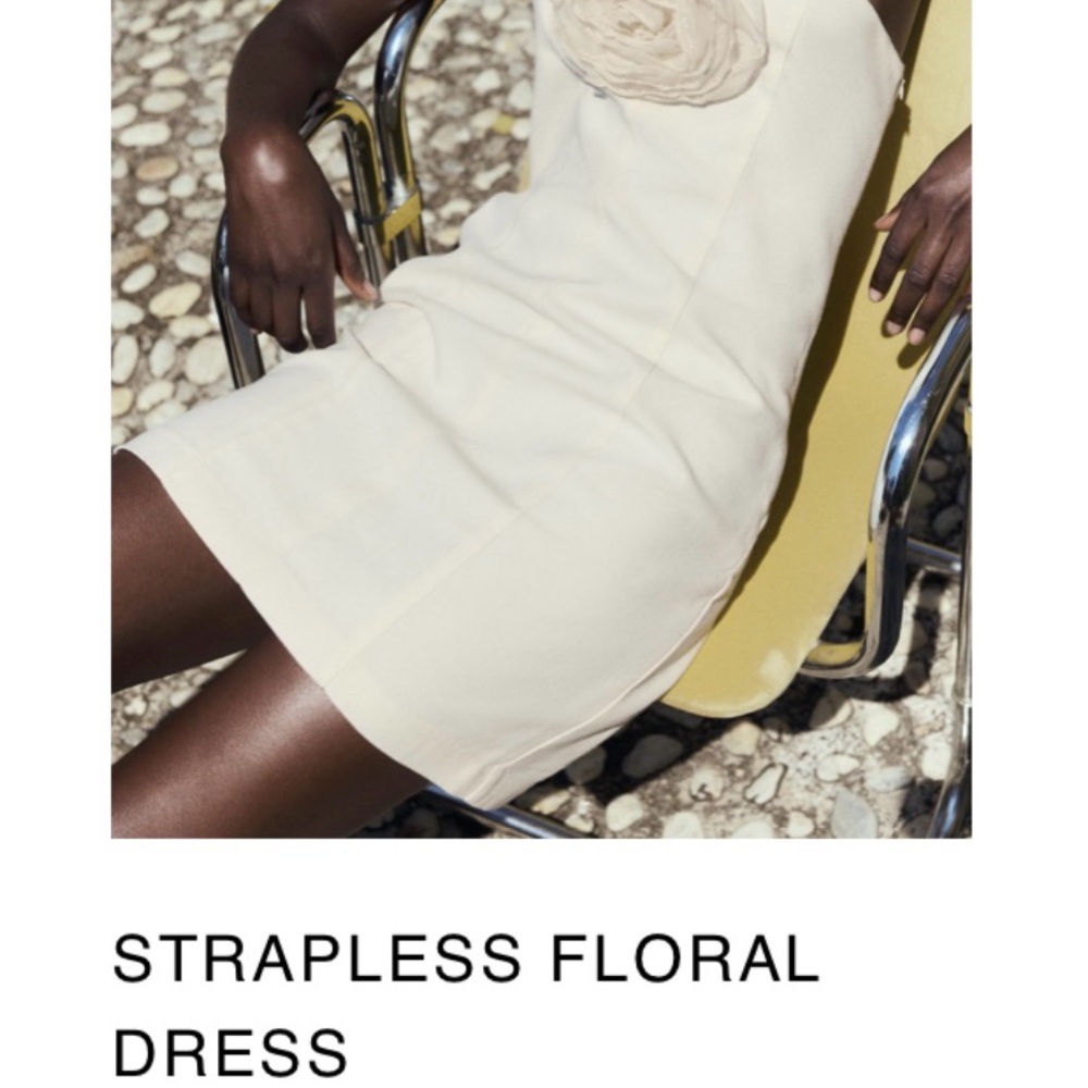 Zara Cream Strapless Floral Dress